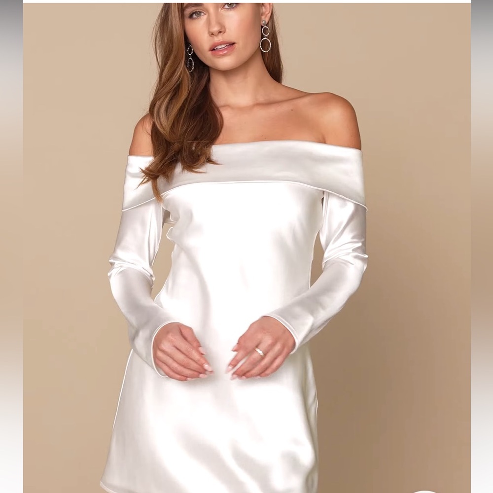 Luxurious Vision White Satin Off-the-Shoulder Mini Dress